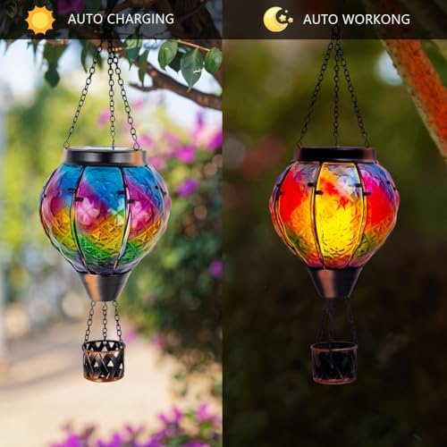 STARSOUL Solar Hot Air Balloon Lantern with Flickering Flame, Colorful Hanging Solar Lantern Outdoor Waterproof, Hot Air Balloon Solar Light Decorations for Garden Yard Lawn Porch Porch Backyard - Image 4