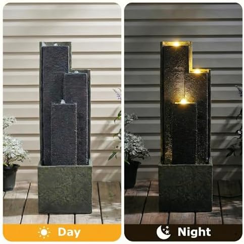 Outdoor Water Fountain with LED Lights, 39.7" Tall Modern 3-Tier Cascading Waterfall Fountain for Patio Garden Yard Porch Backyard, Resin Outdoor Water Feature Decor - Image 3