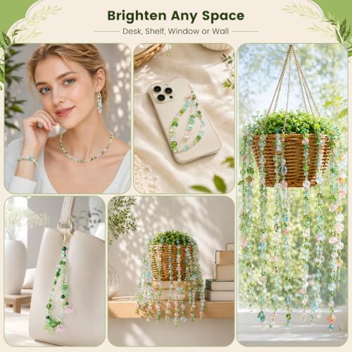 Lurui Beaded Plant Kit - DIY Glass Bead Plant Making Kits for Adults - Succulent Flower Suncatcher Garden Craft Starter Set with Green Crystal Seed Beads - Image 6