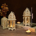 IMAGE 4PCS Candle Lanterns Metal Candle Holder with Transparent Glass Moroccan Decorative Hanging Lantern, 7x16cm, White - Image 3