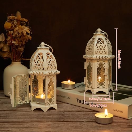 IMAGE 4PCS Candle Lanterns Metal Candle Holder with Transparent Glass Moroccan Decorative Hanging Lantern, 7x16cm, White - Image 3