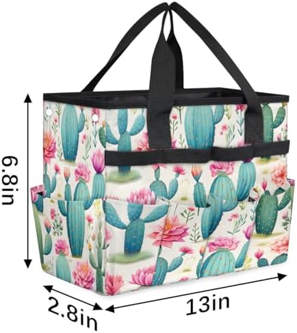 Cactus Garden Tool Bag Organizer Heavy Duty Watercolor Cacti Flower Gardening Tote Bag with 10 Pockets for Women Men Gardening Gifts - Image 3
