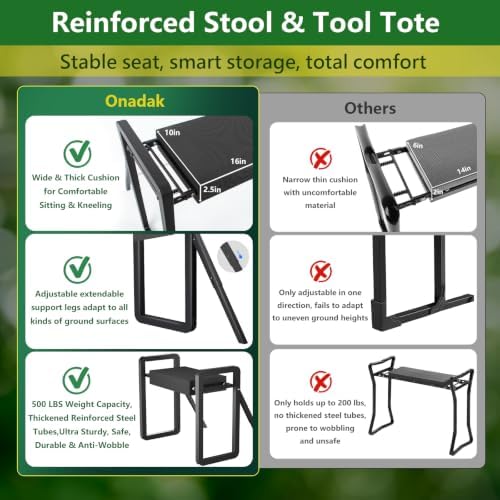 Garden Kneeler and Seat Foldable Gardening Stool with Extendable Legs - Image 6