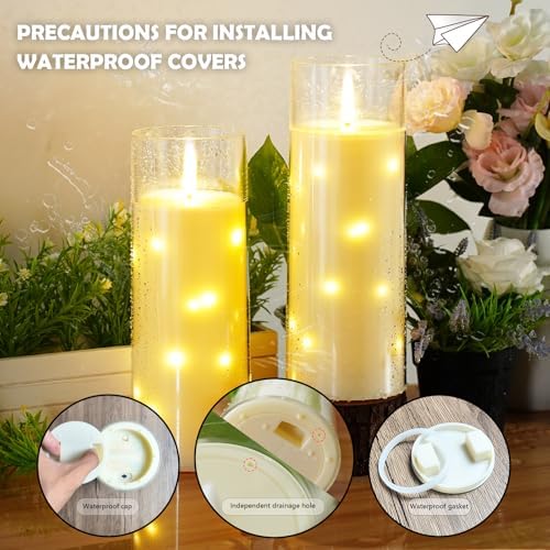 kakoya 11" x 4" Large Outdoor Waterproof Flameless LED Candles with Remote and Timer,Acrylic Pillar Candles Battery Operated with Embedded Star String for Porch,Patio,Outdoor Decor,Set of 2(Ivory) - Image 3
