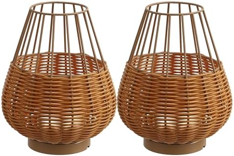 JONATHAN Y Elian 10" Faux Wicker Cordless Lamp, Light Brown, Set of 2 by JONATHANY