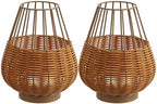 JONATHAN Y Elian 10" Faux Wicker Cordless Lamp, Light Brown, Set of 2 by JONATHANY