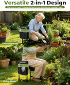Garden Stool & Kneeler 7-Piece Set with 3 Aluminum Tools, Double-Layer Tote Bag & 2 Side Pouches - Foldable Gardening Bench Kit - Ideal Gifts for Women Mom Seniors (Light Green) - Image 2