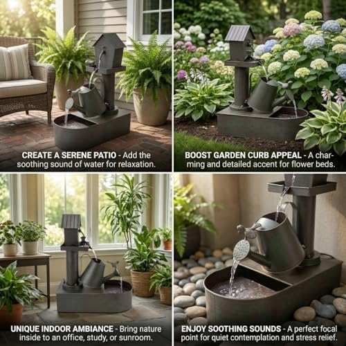 3-Tier Outdoor Fountain 23" Rustic Waterfall Garden Patio Decor - Image 5