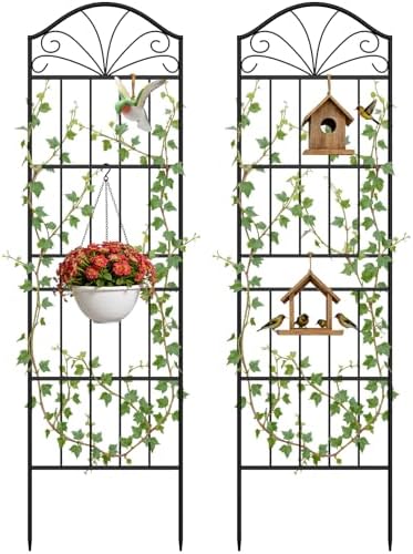 VOXOR Metal Trellis for Climbing Plants Outdoor, 70 * 19.7 Inch Tall Garden Trellis with Black Rustproof Coating, Decorative Rose Trellis for Climbing Roses, Vines, and Flowers, 2 Pack by VOXOR