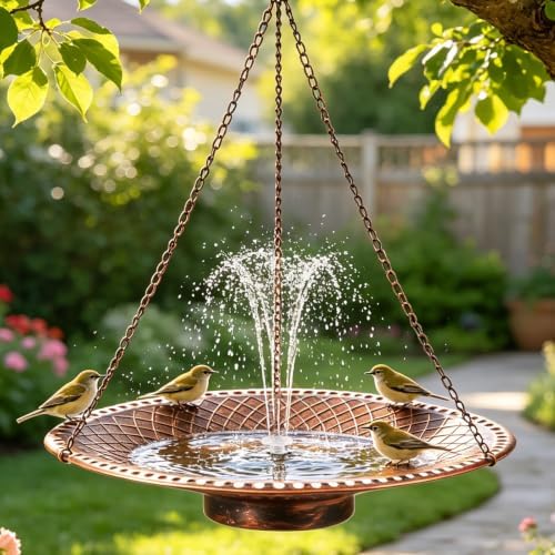 19.6" Large Bird Bath with Solar Fountain, LED & Battery Hanging Birdbath by Unknown