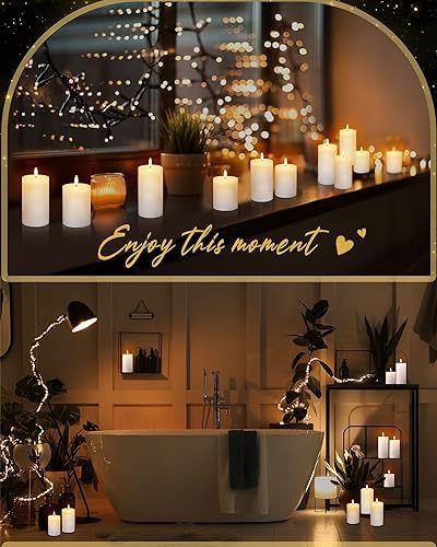 VIHOSE 9 Pack White Flameless Candles Set with Remote and Timer Flickering Flameless Battery Candles Flat Top LED Pillar for Wedding Outdoor Home Festival Decoration(D 3'' H 4'' 5'' 6'') - Image 4