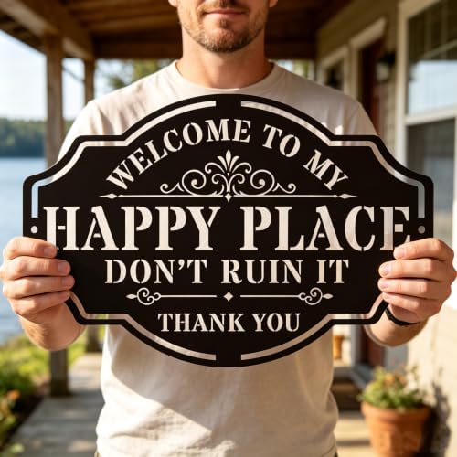 Personalized This Is My Happy Place Don’t Ruin It Metal Sign, Happy Place Metal Wall Art, Vintage Welcome Sign Decor for Home Garden Porch Patio Farm Bar Coffee Wall Decor by OWFCBEI