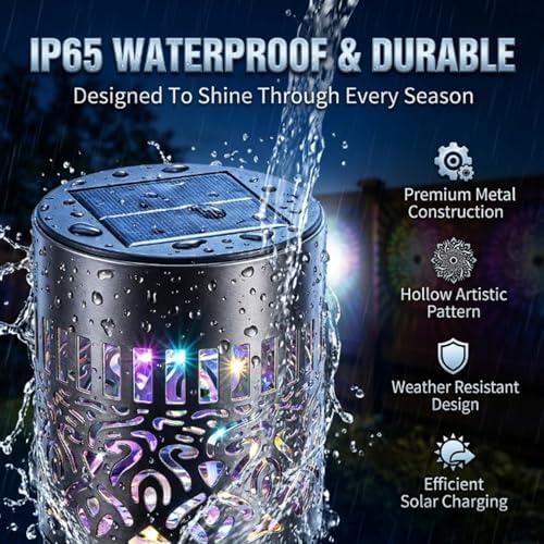 Mosaic Solar Lights Outdoor Mandala Gardening Decorative Cottage Garden Light Disc Illuminated Disk Projector Mandela Wall Color Changing Lamp Powered Colorful Decor Projection Theme LED(#A,4PCS) - Image 5