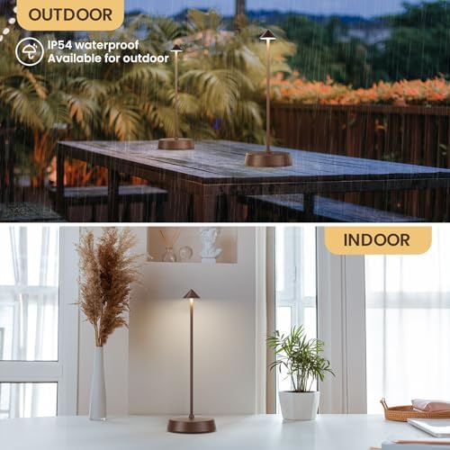 Cordless Table Lamps Rechargeable, 6000mAh LED Battery Operated Desk Lamp, Portable Outdoor Waterproof Touch Stepless Dimmable Wireless Table Light for Dining Restaurant Home Patio (Brown-2PC) - Image 3