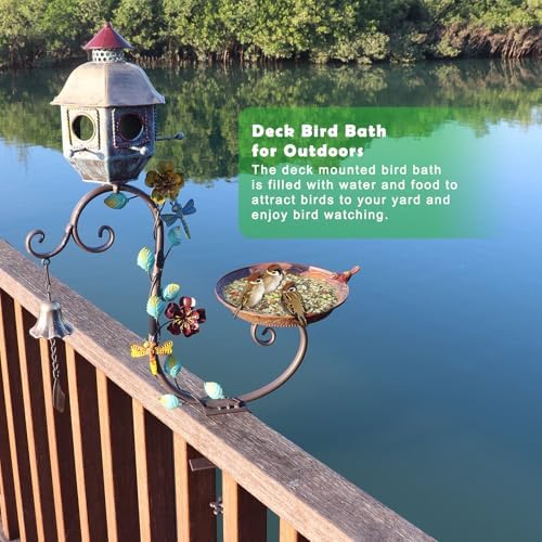 Deck Bird Bath, Metal Bird Bath and Bird Houses, Deck Mounted Bird Bath - Image 5