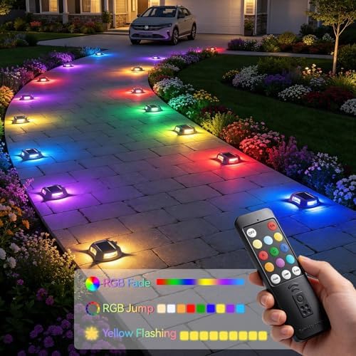 LumiZen Upgraded Solar Driveway Lights with Remote Control 12 Pack, 9 Color Changing & 12 Modes IP68 Waterproof for Marine Dock Deck and Walkway Pathway Garden Yard, RGB LED Outdoor Markers Landscape - Image 2