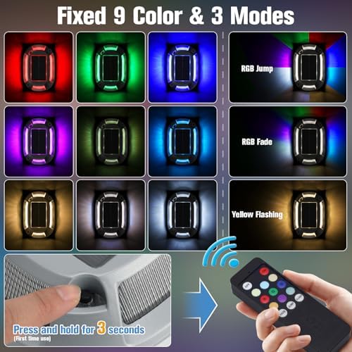 VOLISUN Solar Driveway Lights with Remote 8 Pack, 9 Colors in 1 Led IP67 Waterproof Outdoor Warning Dock Deck Lights for Driveway Sidewalk Pathway Step RGB (9colors, 8pack) - Image 3