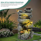 AUTODAYA 31.5" H Multi-Tier Rock Outdoor Fountain with LED Lights&Birds - Image 5