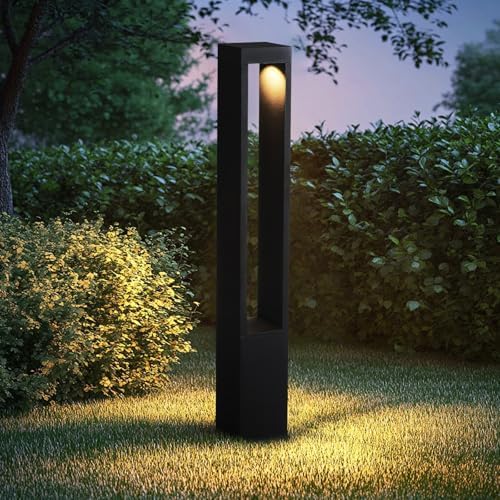 31.5 Inch Modern Landscape Path Light Outdoor LED Pathway Light IP54 Waterproof Bollard Lighting Fixture 3000K Black Square Aluminum Garden Lawn Lamp for Patio Porch Courtyard Driveway by YMDHFS