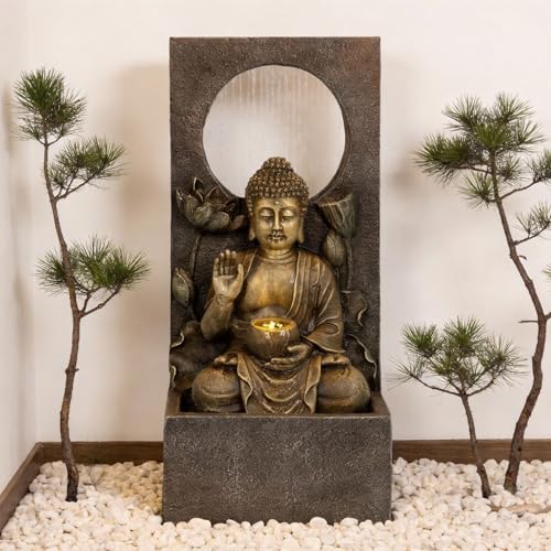 Ferrisland LED 27.6" H Buddha Statue Outdoor Water Fountain, Zen‑Style - Image 6