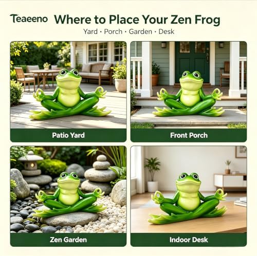 Teaeeno Meditation Frog Sculpture, 13" Handcrafted Resin Zen Frog Statue - Image 7