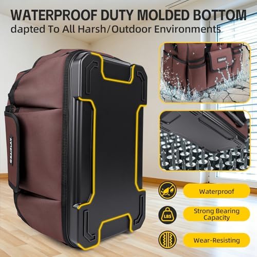 19-Inch Tool Bags For Men Heavy Duty, 29 Pockets Large Tool Organizer Bag with Hard Plastic Bottom & Waterproof Oxford, Electrician Tool Bag for HVAC Mechanic Contractor Construction Work - Image 5