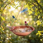 2 Pcs Hanging Bird Bath for Outside, 11.5" Antique Copper Metal Bird Feeder Birdbath Bowl with Rust-Proof Chains Simulated Dragonfly for Outdoor Garden Backyard Patio Yard Decor - Image 4