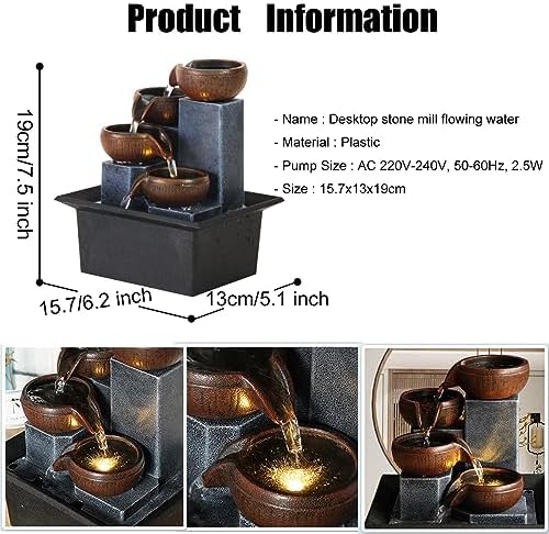 Resin Tabletop Water Fountain with LED Lights, Decorative Indoor & Outdoor Water Feature for Home and Office Decor - Image 3