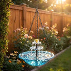 Solar Powered Cascading Water Fountain, Solar Cascade Hanging Bird Bath Fountain, Hanging Solar Bird Bath Fountain, Hummingbird Bath Shower Bowl Kit Garden Gift Yard Patio Backyard Decoration (Blue) by Unknown