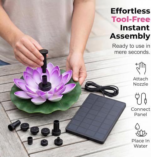 2Pcs Solar Floating Fountain with Christmas Lights Spray, Square Solar Bird Bath Fountain for Garden Pond, Floating Lotus Fountains Outdoor Water Feature - Image 7