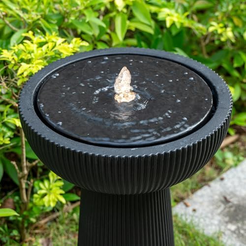 23.23" H Outdoor Water Fountain Made with Eco-Friendly Recyclable Materials, Polyethylene Bird Bath Bubbler Water Fountain Outdoor, Garden Decor with LED Light & Pump for Patio (Black) - Image 6