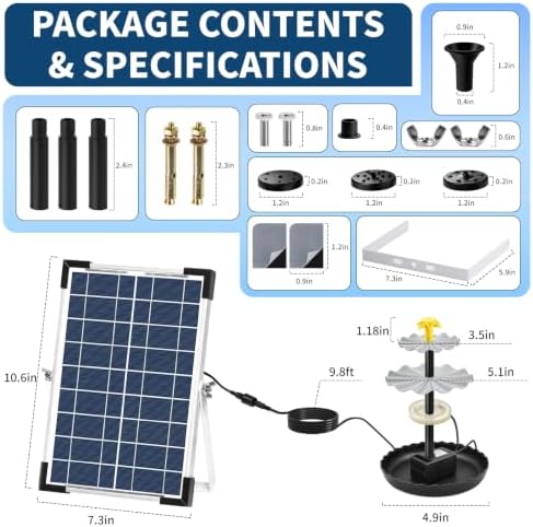 Yeomi 6W Solar Fountain for Bird Bath, Solar Fountain Pump - Image 7