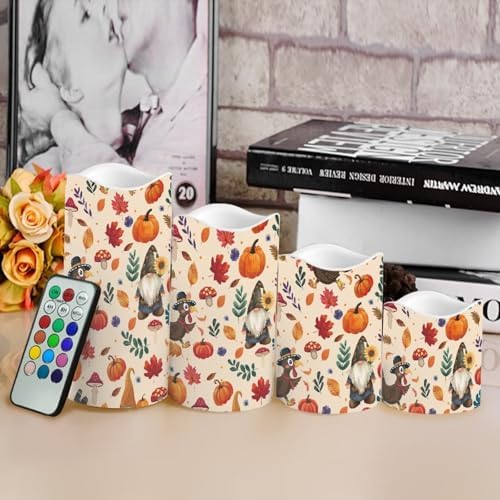 Fall Punpkin Maple Flameless Candles with Timer and Remote Battery Operated LED Candles Color Changing Thanksgiving Day Party Pillar Candles Bulk Fake Candles for Festival Home Decor - Image 4