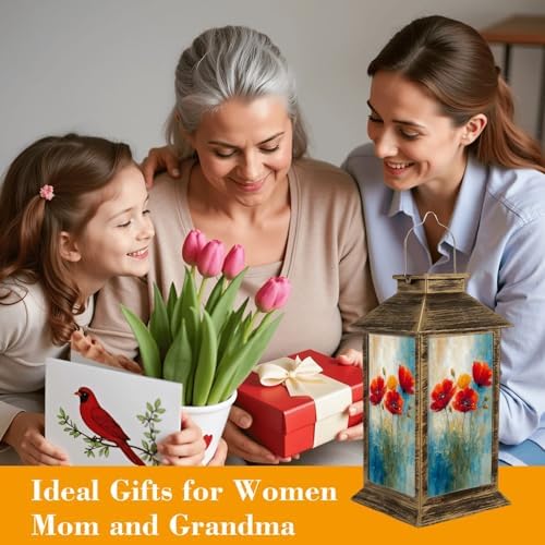 Solar Lantern Outdoor Waterproof Nature Inspired Vibrant Aesthetics Floral Red Flowers Yellow Green Garden Decor LED Solar Lights Hanging/Tabletop Lamp Gifts for Women Mom for Outside Yard Patio - Image 4
