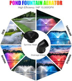 Goldlife Pond Fountain Aerator F4 With 4 RGB Lights 1HP 750W Floating Pump - Image 2