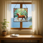 Brown White Icelandic Horse cantering through winter orchard Square Suncatcher–Stained Glass Style Window Panel with Pastoral Scene, Custom Decorative Hanging Art for Equestrian Home, Christmas CamhTa - Image 6