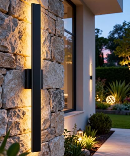 Aipsun 2 Packs LED Outdoor Wall Lights, 3000K 4000K 6000K, 23.6in Modern Black Outdoor Porch & Patio Wall Sconce, Linear Exterior Wall Light for Entrance, Hallway, Garage, Porch(3CCT) - Image 2