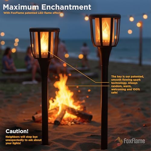 FoxFlame Rustic Solar Torch Lights, Solar Tiki Torches,Patented Fire Effect - Image 2