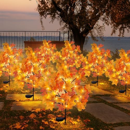 TORONTOKYO 8 Pack Fall Solar Outdoor Lights, Fall Decor 160 LED Maple Leaves Solar Stake Light with 8 Modes, Waterproof Fall Garden Lights Thanksgiving Decorations for Autumn Yard Pathway Outside - Image 7