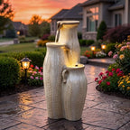 30" Ceramic Vase Water Fountain Outdoor with LED Lights, Cream Ivory by Ultym
