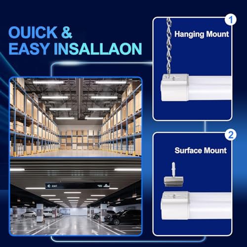 hykolity 4 Pack Linkable LED Shop Light for Garage, 2FT 22W Utility Light Fixture, 2500lm, 5000K Daylight LED Workbench Lighting with Power Cord, Hanging or Flush Mount, White - ETL - Image 3
