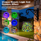 VOREEN Mosaic Solar Lantern, Colorful Mosaic Glass Decorative Lantern for Outdoor Garden & Patio, Tabletop or Hanging Solar Powered Light, Multicolor Geometric Lattice Design - Image 4