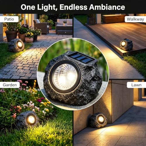 Solar Rock Lights Outdoor, 2 Pack Warm White LED Garden Stone Lights, Realistic Rock Design,Wireless Solar Powered Pathway Lights, IP65 Waterproof Landscape Spotlights for Yard Patio Lawn - Image 6