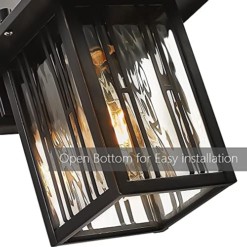 Outdoor Wall Lights Exterior, Front Porch Lights, Wall Sconce Wall Mount, Waterproof Wall Lantern with Water Ripple Glass, Black Lighting Fixtures for Garage, Patio House-2 Packs - Image 3