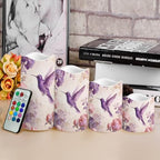 Rose Purple Hummingbird Flower Flickering Flameless LED Candles with Remote and Timer Set of 4 Color Changing Battery Operated Candles Home Birthday Decoration - Image 4