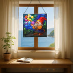 Bubble Blowing Gnome Stained Glass Suncatcher – Square Hanging Window Panel for Home or Greenhouse – Whimsical Glass Art Gift for Garden Lovers, Christmas, Halloween, Father Days VztFRs - Image 6