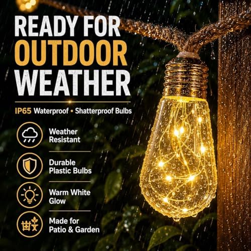 Solar String Lights Outdoor, 18Ft 10 LED Boho Rope Lights with Warm White Bulbs, Solar Powered Patio Lights with 8 Modes, Waterproof, for Garden Porch Decor (16, Warm White, 10m) - Image 5