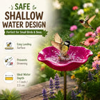 Handmade Metal Flower Bird Bath, Bee & Butterfly Watering Station, Decorative Outdoor Garden Stake with Vibrant Glossy Bowl for Yard Patio Lawn Planter - Image 4