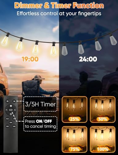Brightever 3 Color in 1 Outdoor String Lights with Remote, 150FT LED String Lights for Outside with 47 ST38 Vintage LED Bulbs, Waterproof IP65 Outdoor Light for Patio, Bistro, 2700K/4000K/5000K - Image 4