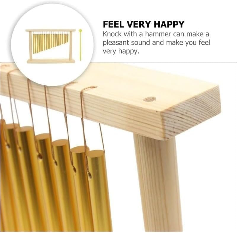 Copper Tube Wind Chime Percussion Instrument with Solid Linden Wood Frame, 20-Tone Hanging Windchime in Golden Finish for Studio Sound Effects, Stage Percussion Setup and Home Decor - Image 2
